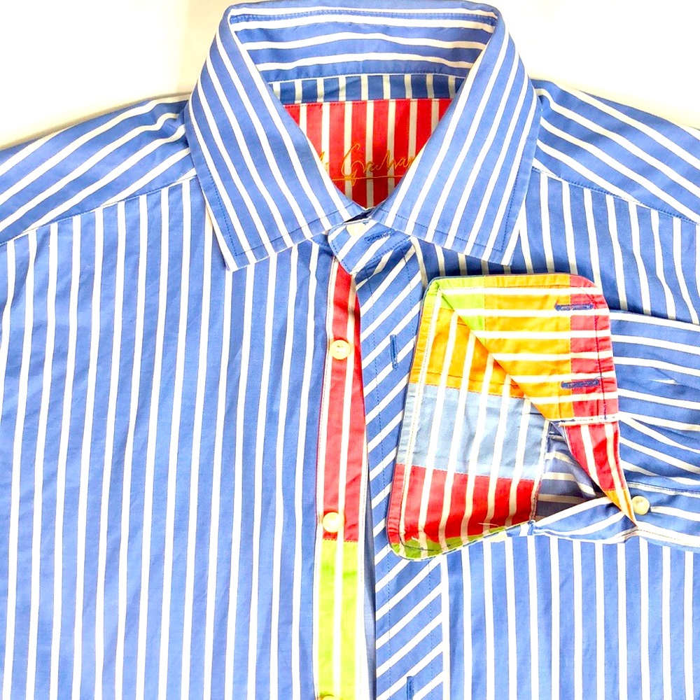 ROBERT GRAHAM Classic-Fit blue/white stripe button down Shirt